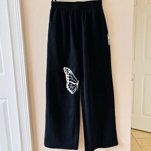 Black Pants with Butterfly Design